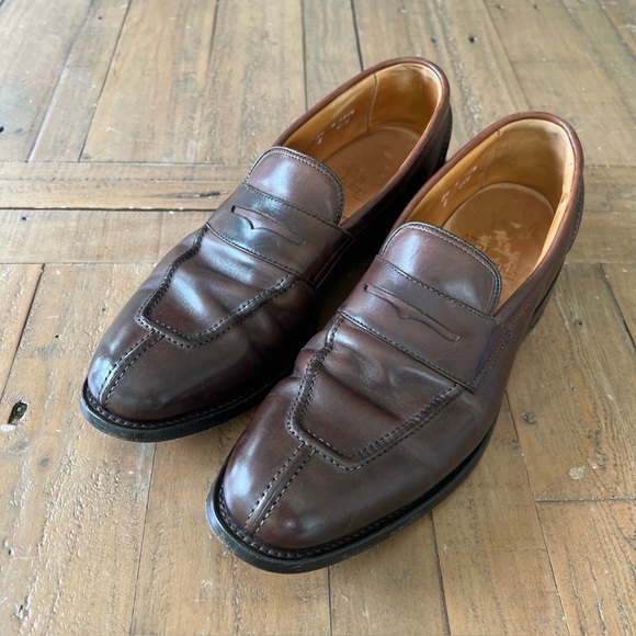 ALLEN EDMONDS Glasgow Men's Dress Loafers  8.5 Brown Leather Shoes Split Toe - Picture 1 of 12